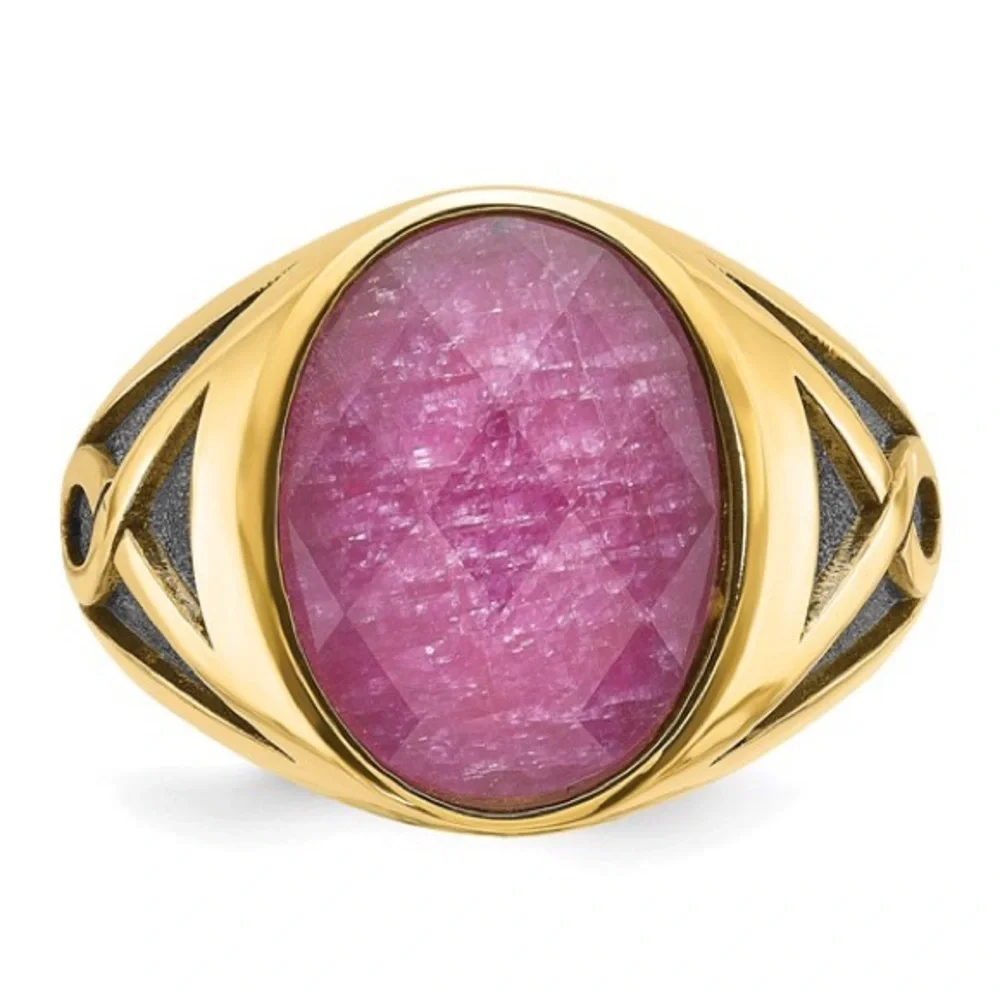10K Yellow Gold IBGoodman Men’s Ruby Doublet Stone Ring